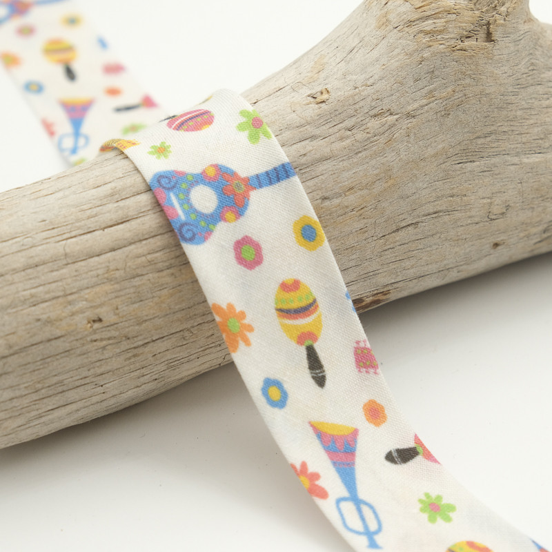 Biais Imprimé 25MM Instruments Hippie - Maison Klem